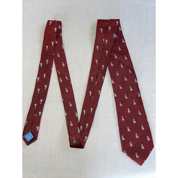 Countess Mara Dress Tie Mens Size 57" Red Dog Motif 100% Silk Designer - Picture 1 of 12